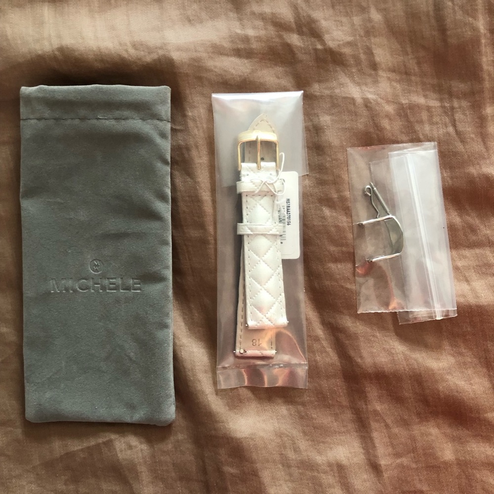 Michele Watch Quilted Leather Strap, White, 18 mm